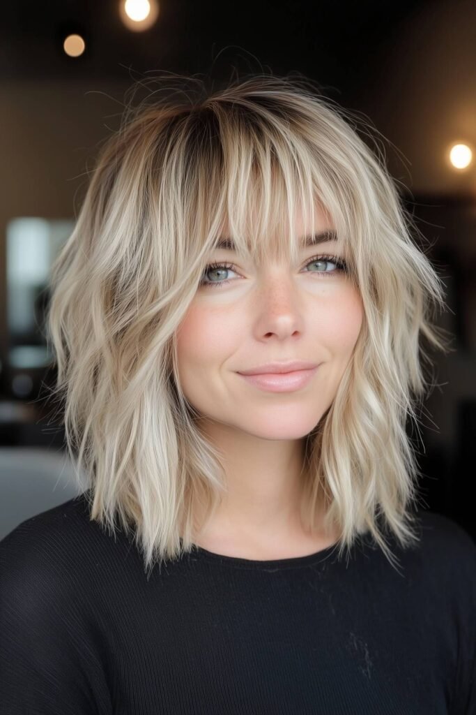 Shaggy Shoulder-Length Cut with Wispy Bangs