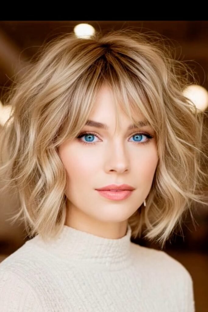 Shaggy Wavy Bob with Soft Face-Framing Bangs