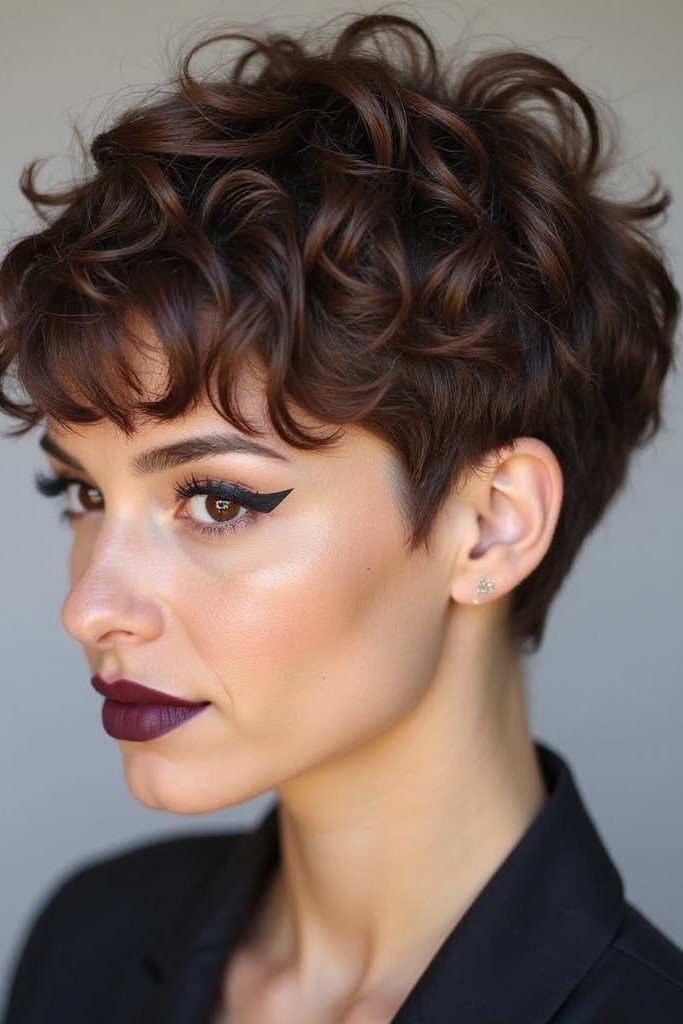 Short Curly Crop with Asymmetrical Fringe