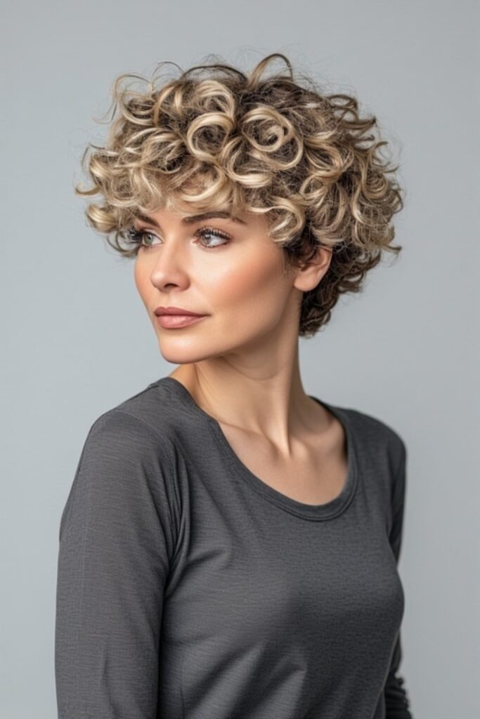 Short Curly Shag Bob with Highlights
