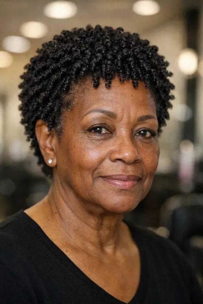 Short Curly TWA (Teeny Weeny Afro) in Dark Brown
