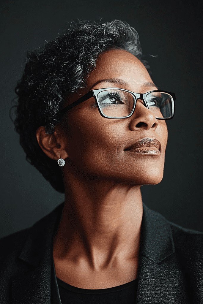 Short Curly Tapered Cut with Glasses