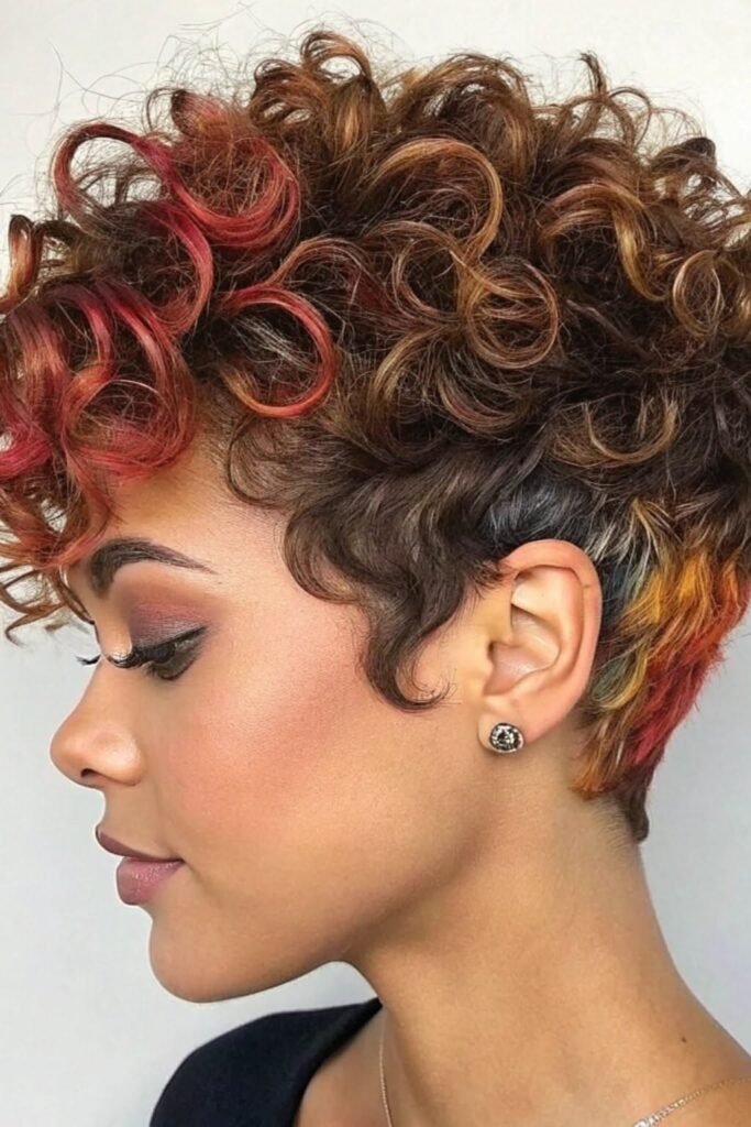 Short Curly Undercut with Highlights