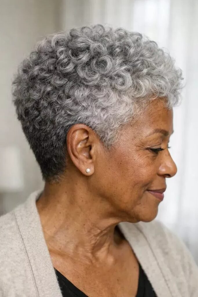 Short Grey Curly Taper Fade