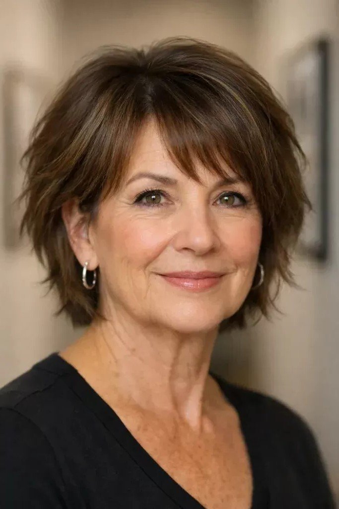 Short Layered Cut with Soft Side-Swept Fringe