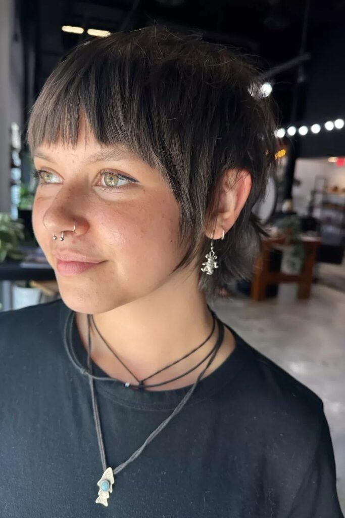 Short Shaggy Bixie with Blunt Bangs