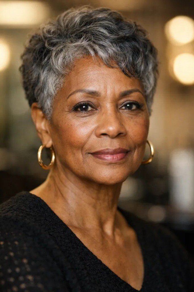 Short Textured Gray Pixie Cut