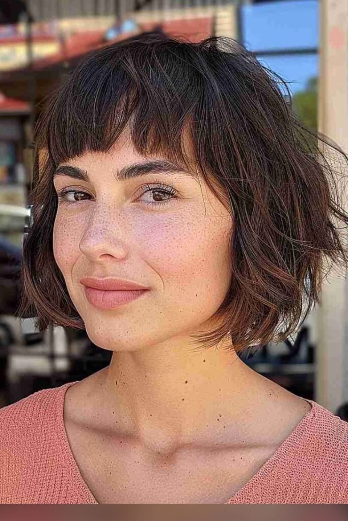 Short Wavy Bob with Blunt Micro-Fringe