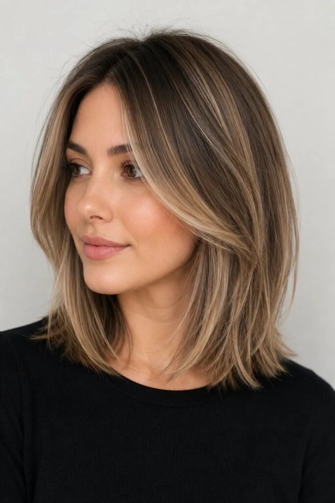 Shoulder-Length Cut with Soft Curtain Bangs