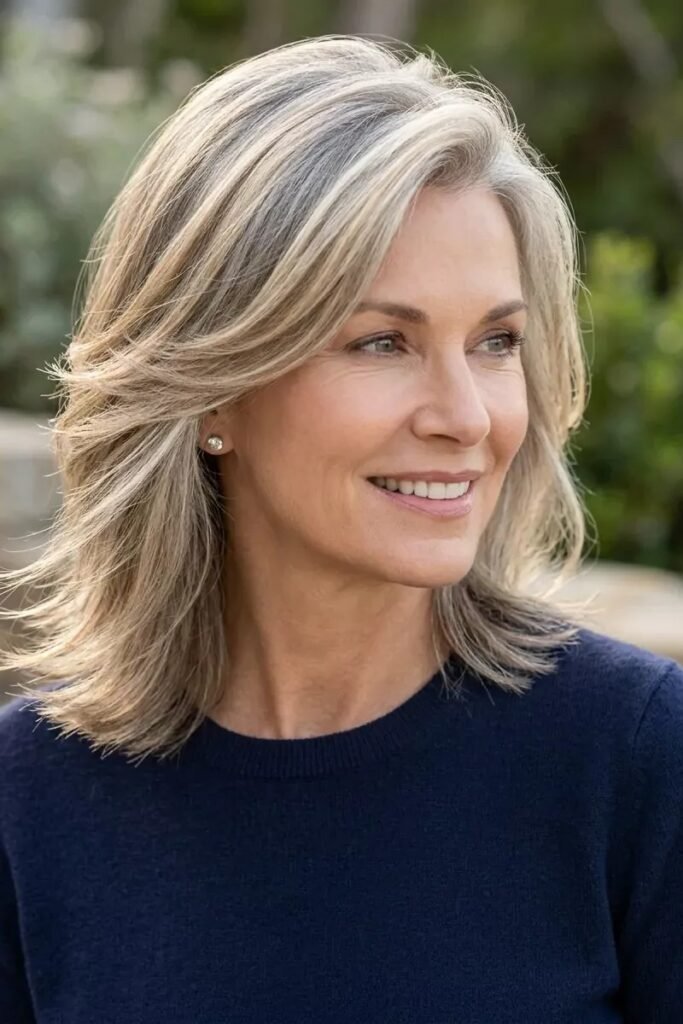 Shoulder-Length Feathered Layers with Highlights