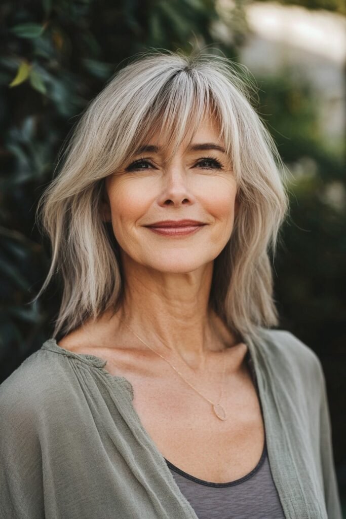 Shoulder-Length Layered Cut with Curtain Bangs