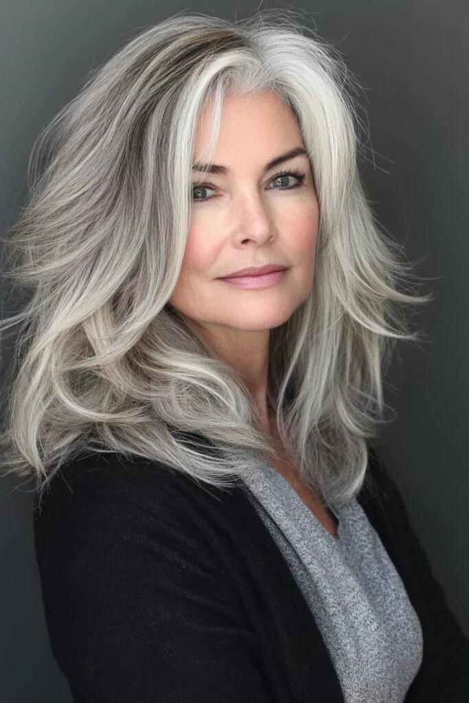 Shoulder-Length Layered Hair with Wispy Curtain Bangs