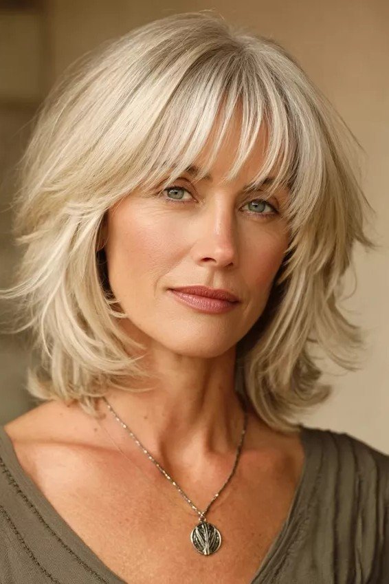 Shoulder-Length Shag with Wispy Bangs
