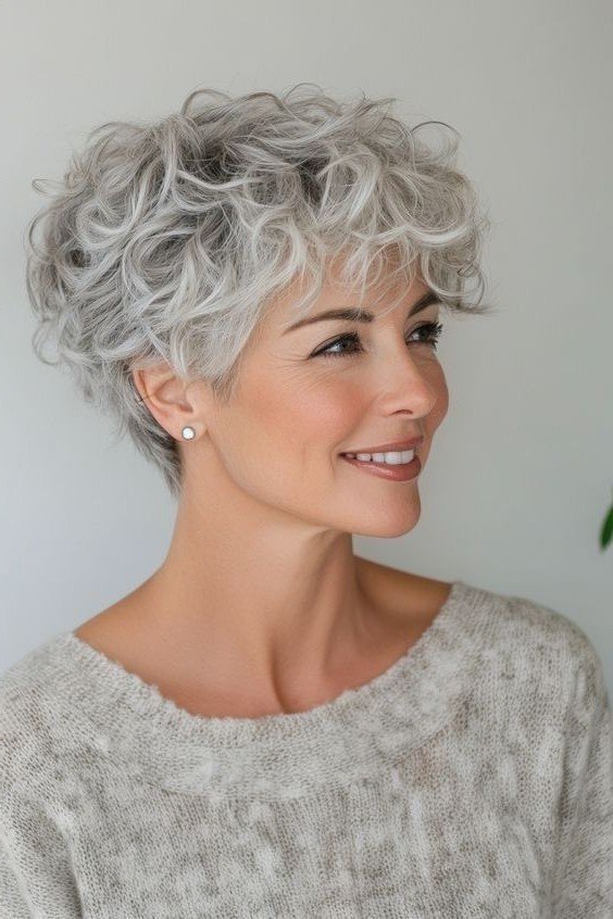 Silver Cropped Cut with Natural Movement and Curls