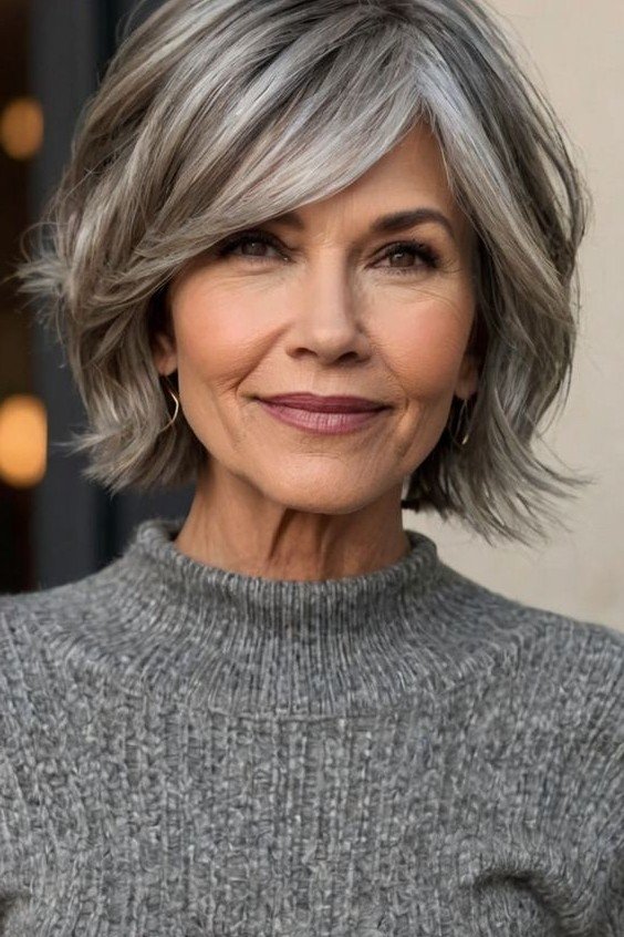 Silver Textured Bob with Piecey Fringe