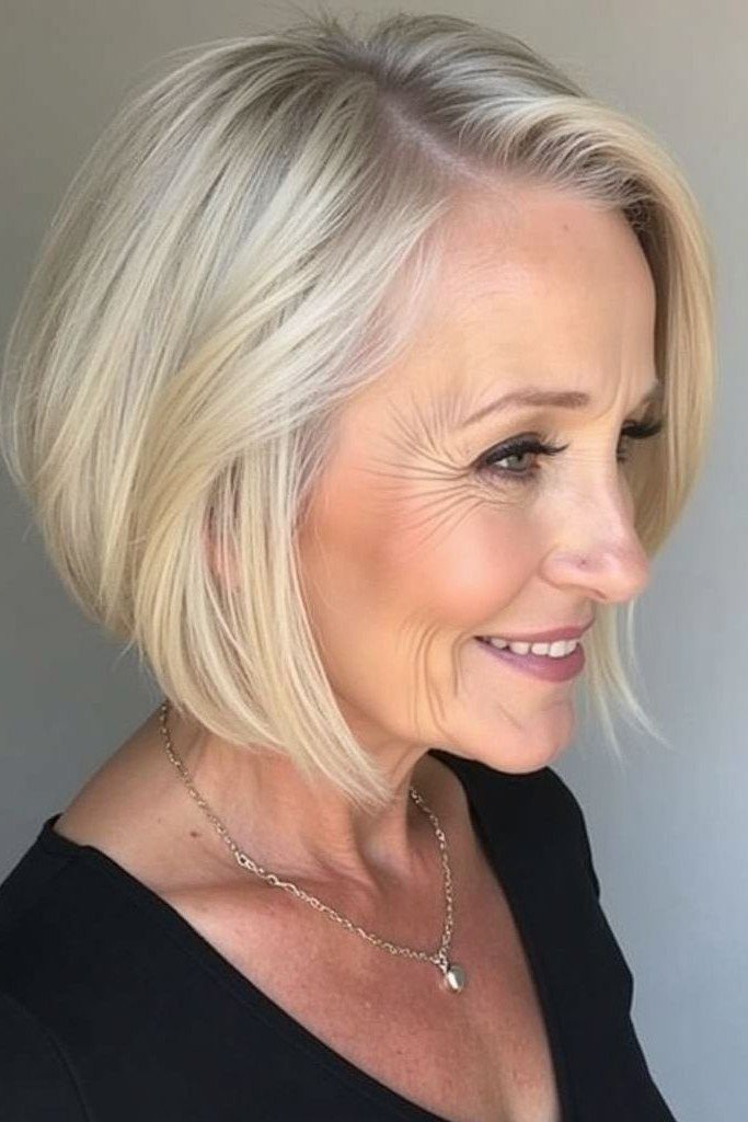 Sleek Angled Bob with Side-Swept Bangs