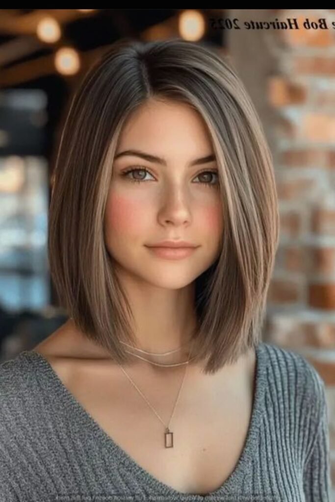 Sleek Ash Brown Bob with Subtle Layers