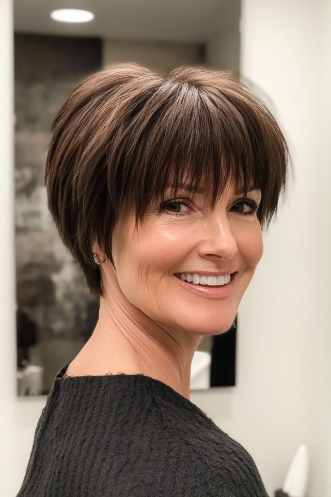 Sleek Asymmetrical Pixie Bob with Blunt Bangs
