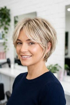 Sleek Blonde Bob with Long Curtain Bangs
