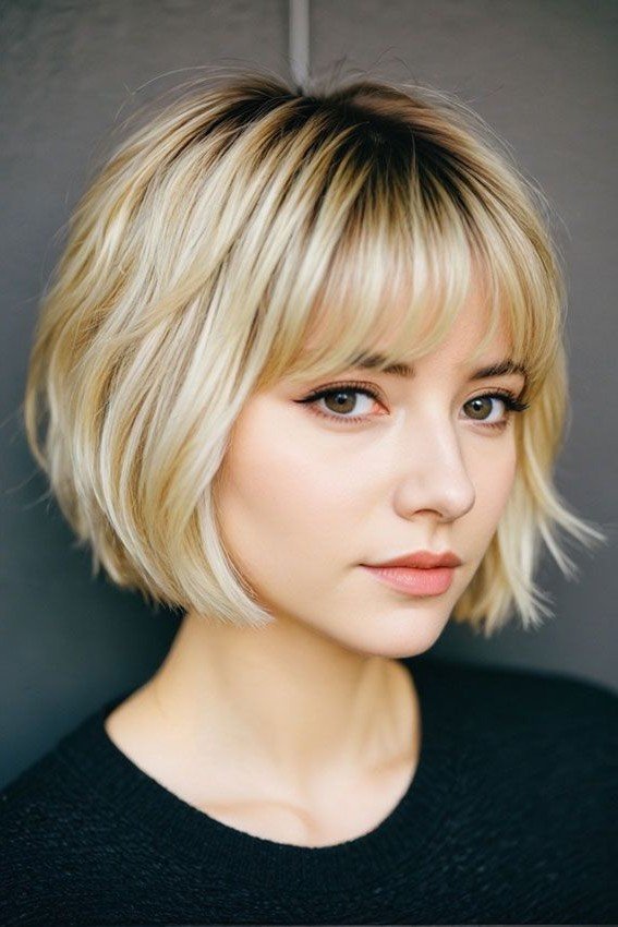 Sleek Blonde Bob with Straight Bangs