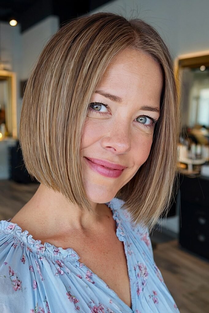 Sleek Blunt Bob with Center Part