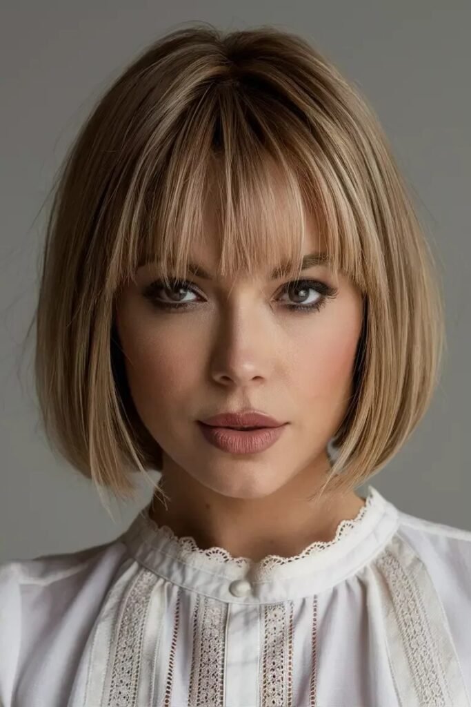 Sleek Blunt Bob with Straight-Across Bangs