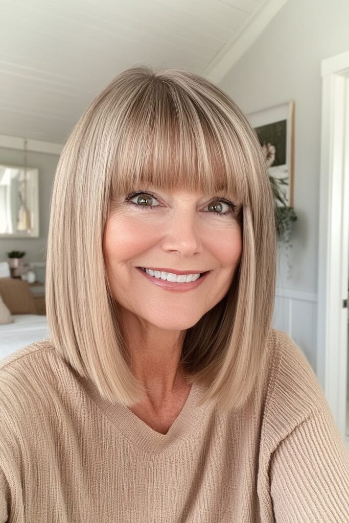 Sleek Blunt Cut Bob with Full Straight-Across Bangs