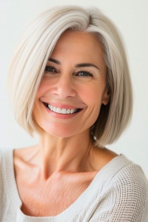 Sleek Bob with Curtain Bangs
