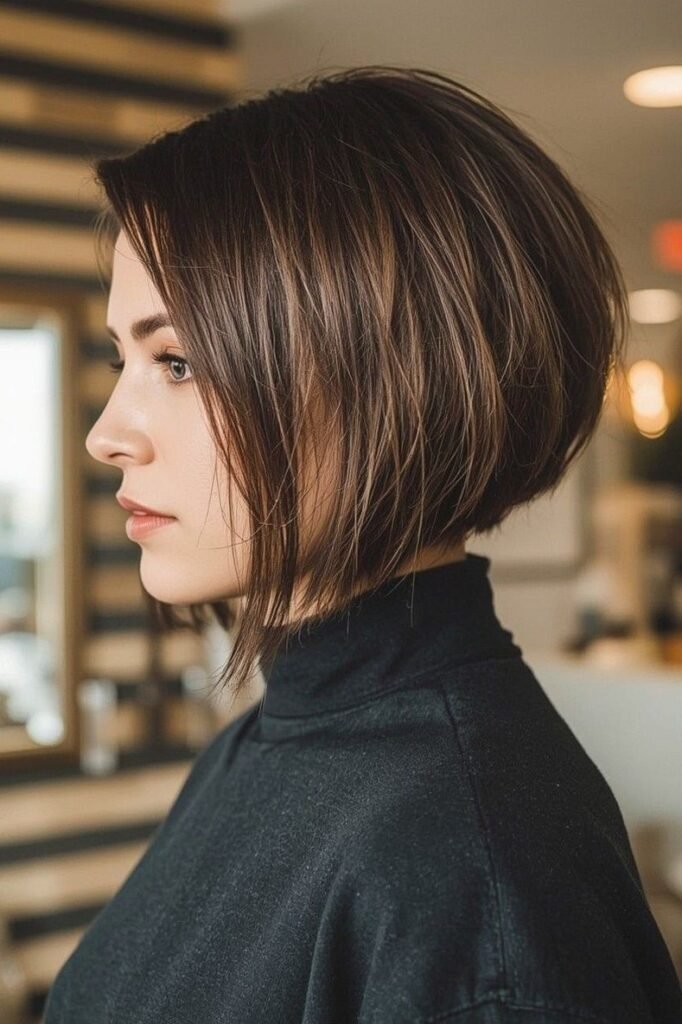 Sleek Brunette Angled Bob