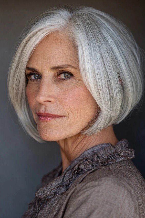 Sleek Center-Parted Silver Bob