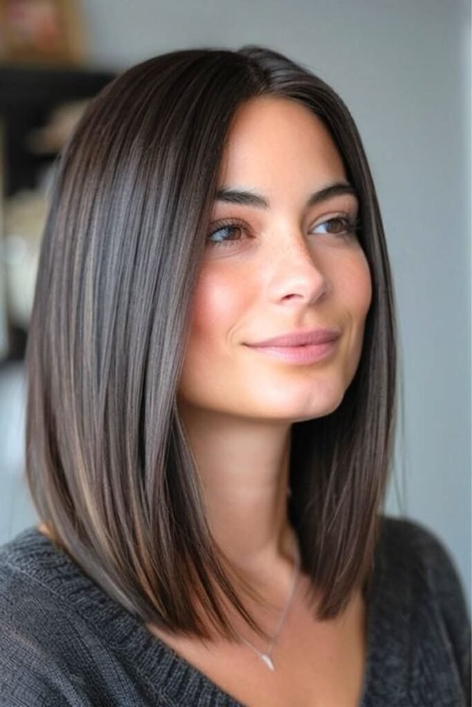 Sleek Dark Brown Blunt Lob