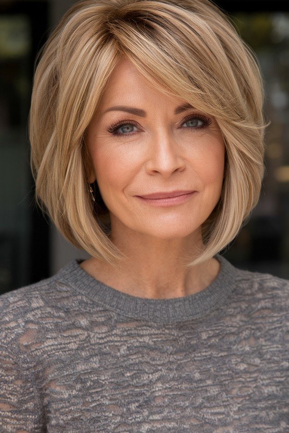 Sleek Dimensional Blonde Bob with Rounded Shape