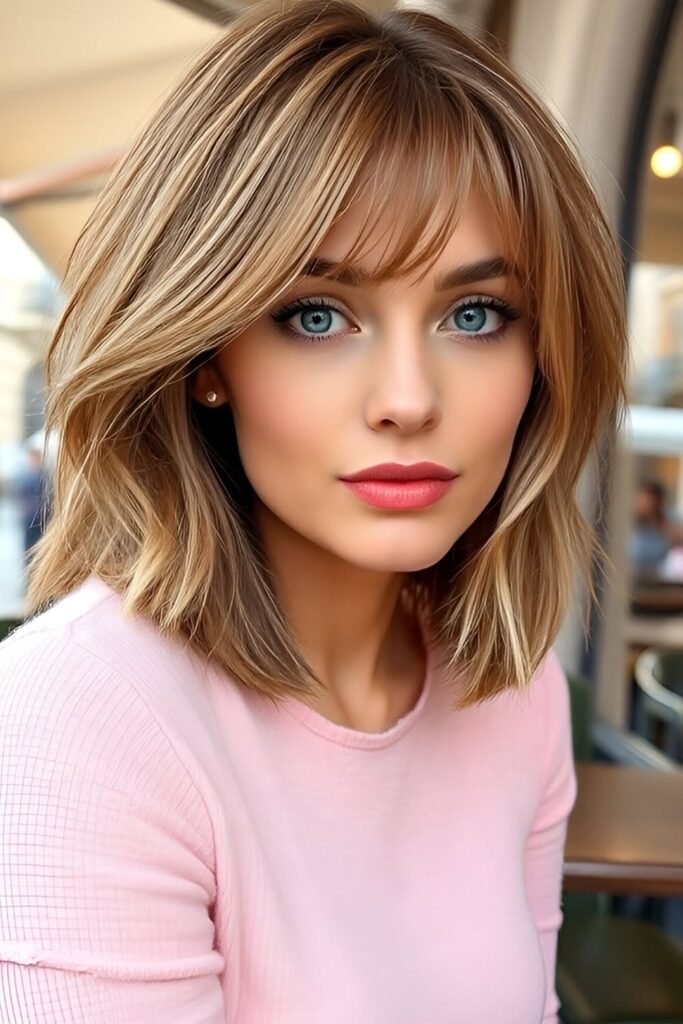 Sleek Layered Blonde Bob with Curtain Bangs
