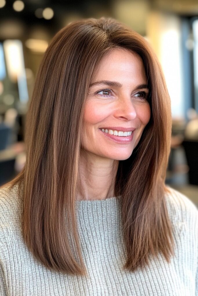 Sleek Long Layered Brunette Hair