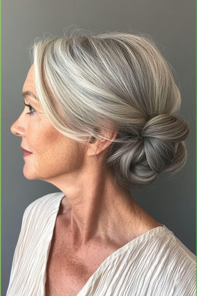 Sleek Low Twisted Bun with Side Part