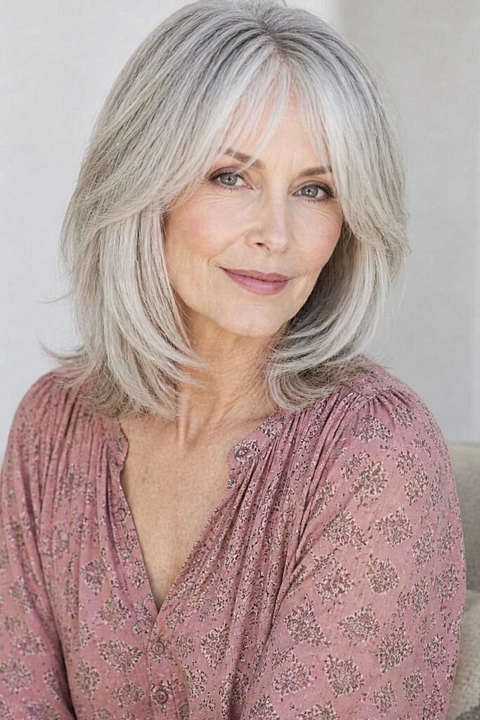 Sleek Medium-Length Cut with Curtain Bangs