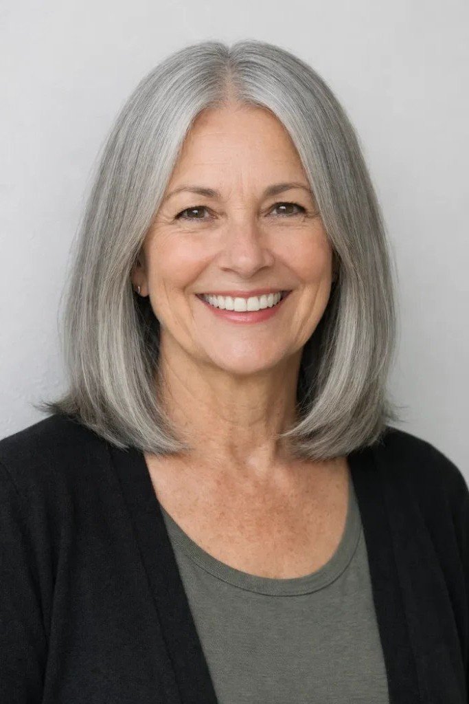 Sleek Medium-Length Hair with Curtain Bangs (Alternate)
