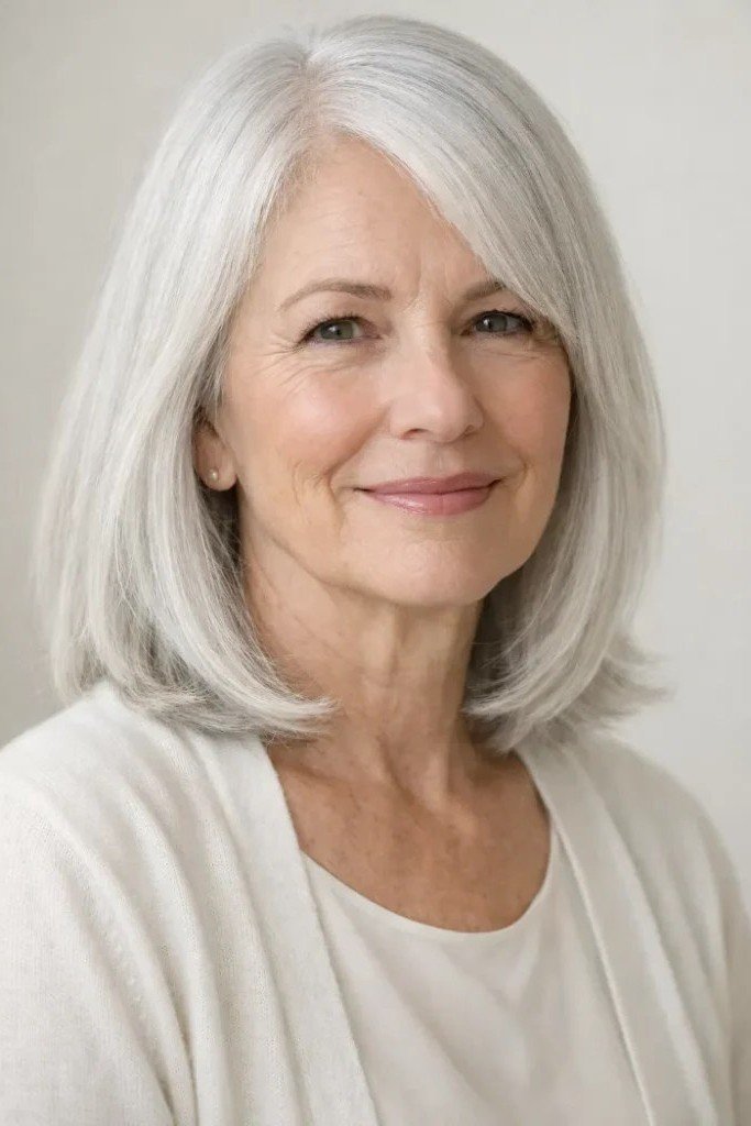 Sleek Medium-Length Hair with Curtain Bangs