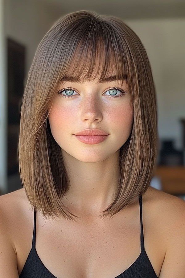 Sleek Mid-Length Bob with Blunt Bangs