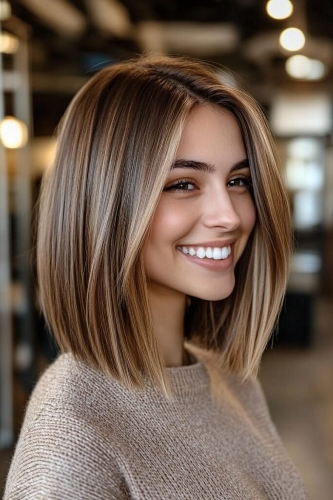 Sleek Mid-Length Bob with Face-Framing Highlights