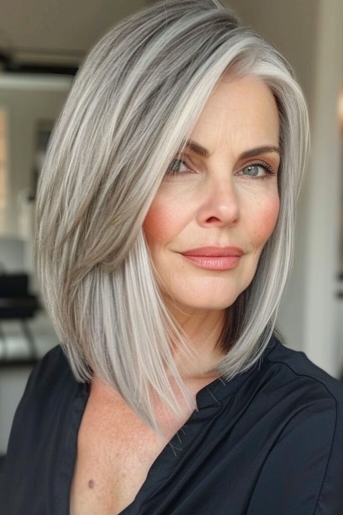 Sleek Mid-Length Layered Bob with Deep Side Part
