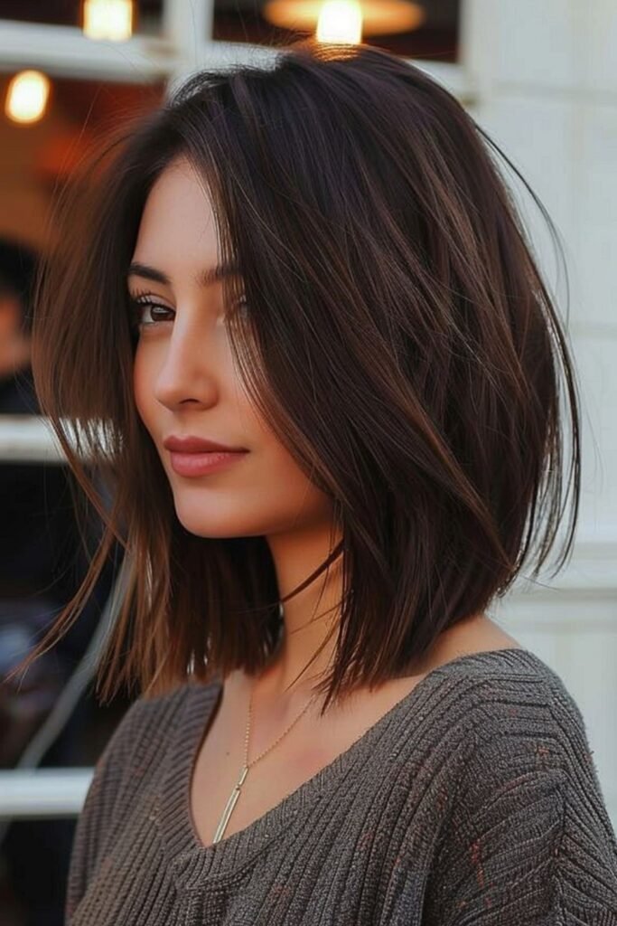  Sleek One-Length Lob with Deep Side Part