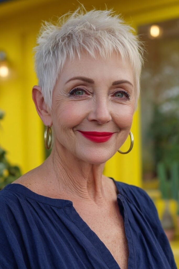 Sleek Platinum Blonde Pixie Cut