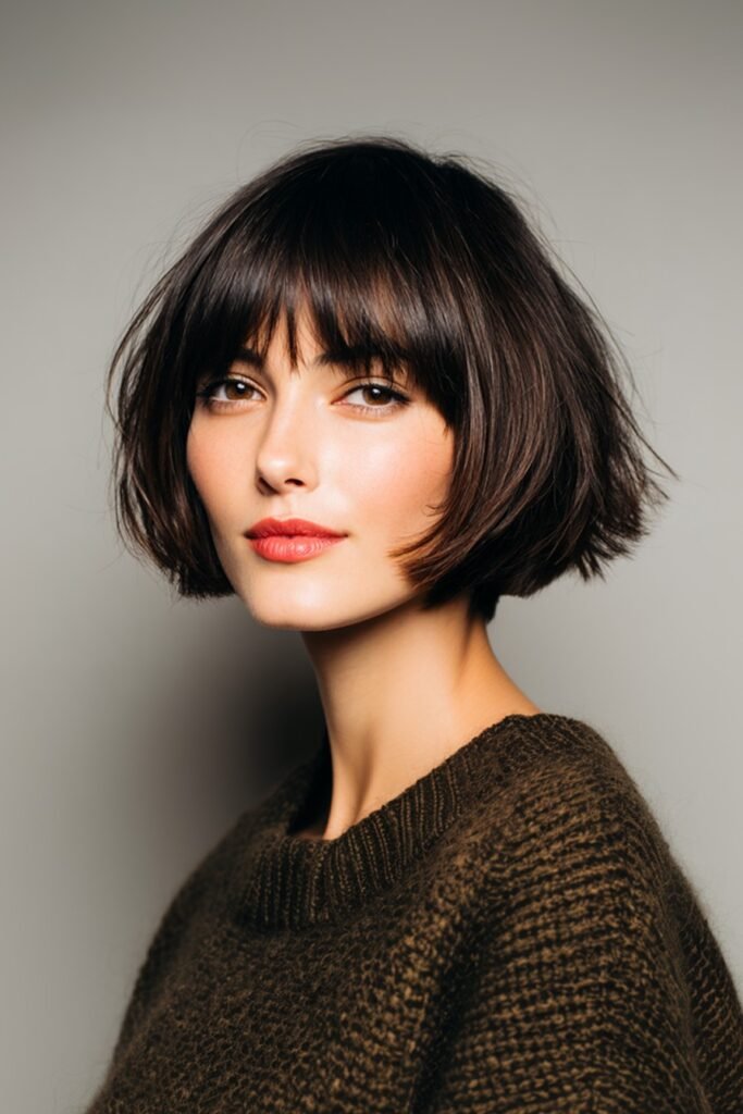 Sleek Rounded Bob with Classic Bangs