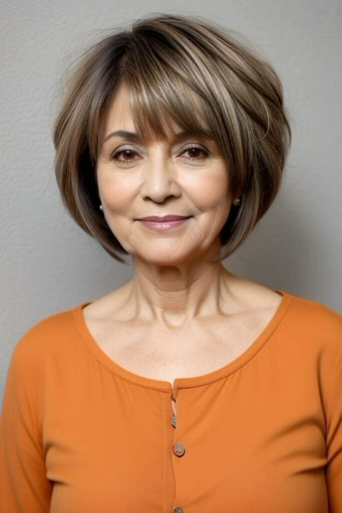 Sleek Rounded Bob with Side-Swept Bangs