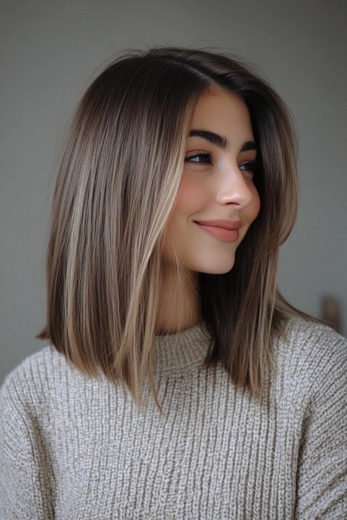 Sleek Shoulder-Length Bob with Face-Framing Highlights