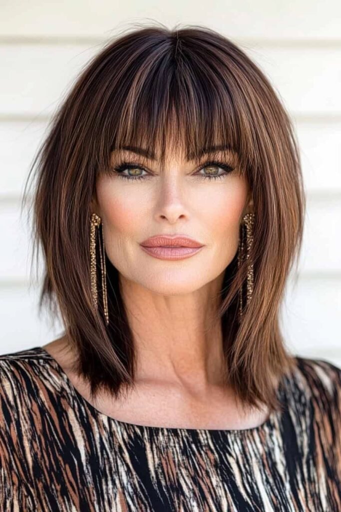 Sleek Shoulder-Length Cut with Blunt Bangs
