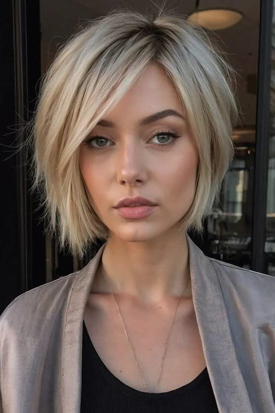 Sleek Side-Parted Blonde Bob