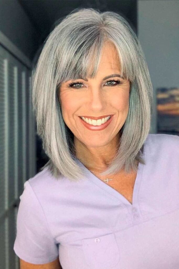 Sleek Silver Bob with Full Fringe