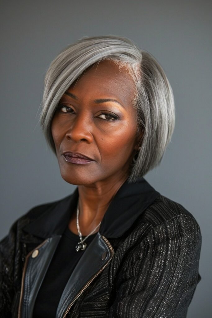 Sleek Silver Bob with Side Part